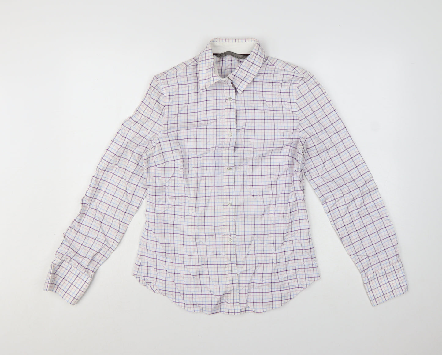 ZARA Basic Women's White Check Long Sleeve Button-Up Shirt Size M