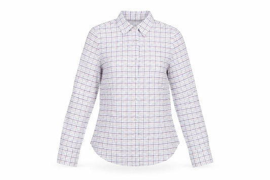 Front view of Zara Basic Women's White Check Long Sleeve Button-Up Shirt, size M