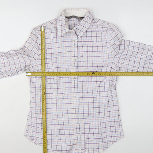 ZARA Basic Women's White Check Long Sleeve Button-Up Shirt Size M