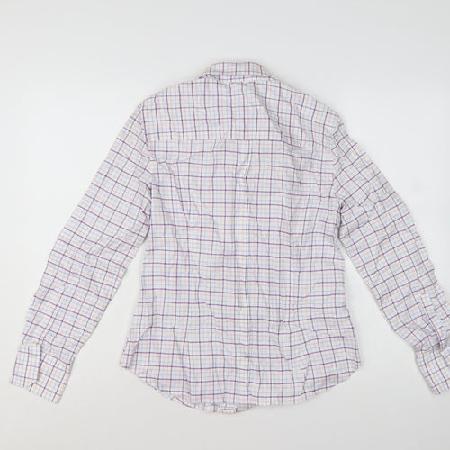 ZARA Basic Women's White Check Long Sleeve Button-Up Shirt Size M