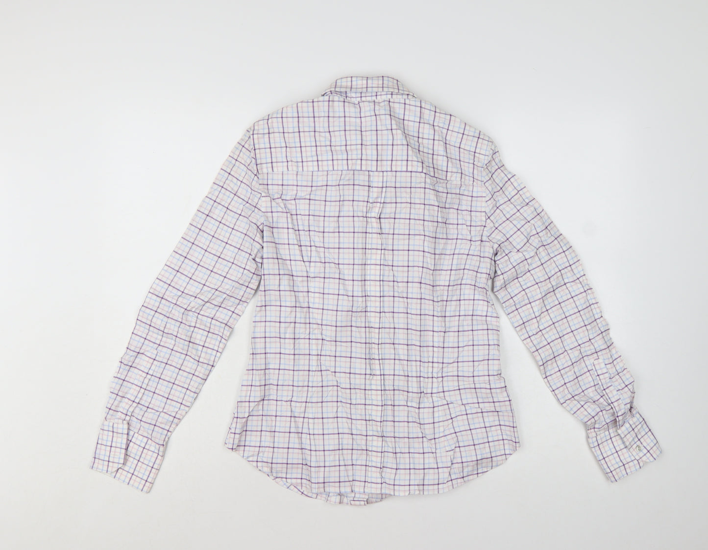 ZARA Basic Women's White Check Long Sleeve Button-Up Shirt Size M