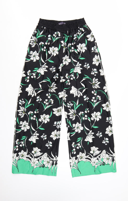 Marks and Spencer Womens Multicoloured Floral Wide-Leg Trousers Size 6