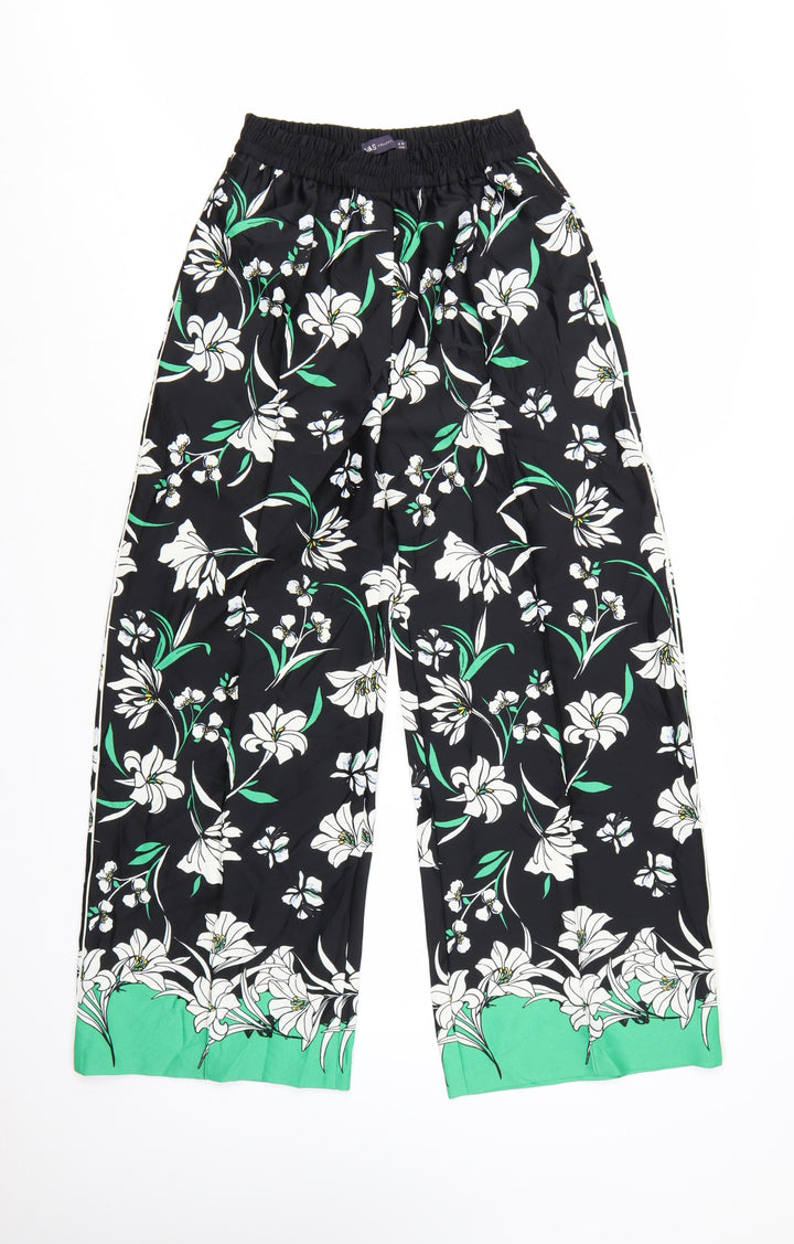 Marks and Spencer Womens Multicoloured Floral Wide-Leg Trousers Size 6