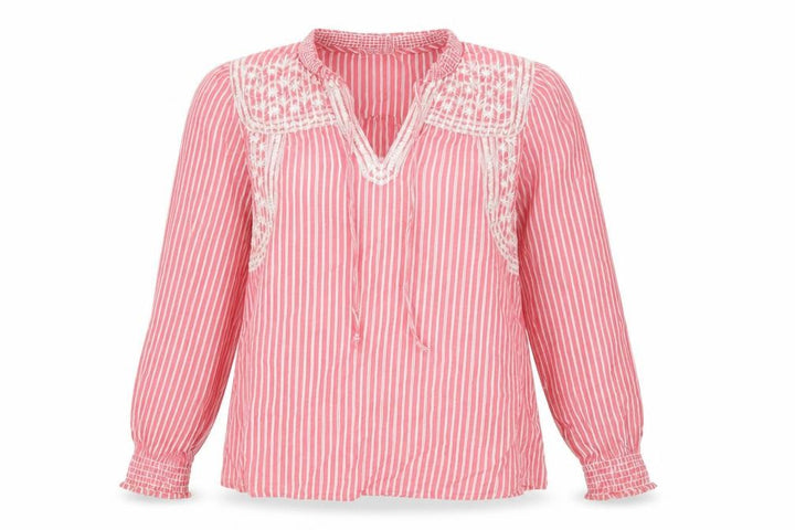FatFace Women’s Pink Striped Embroidered Cotton V-Neck Boho Blouse UK 6
