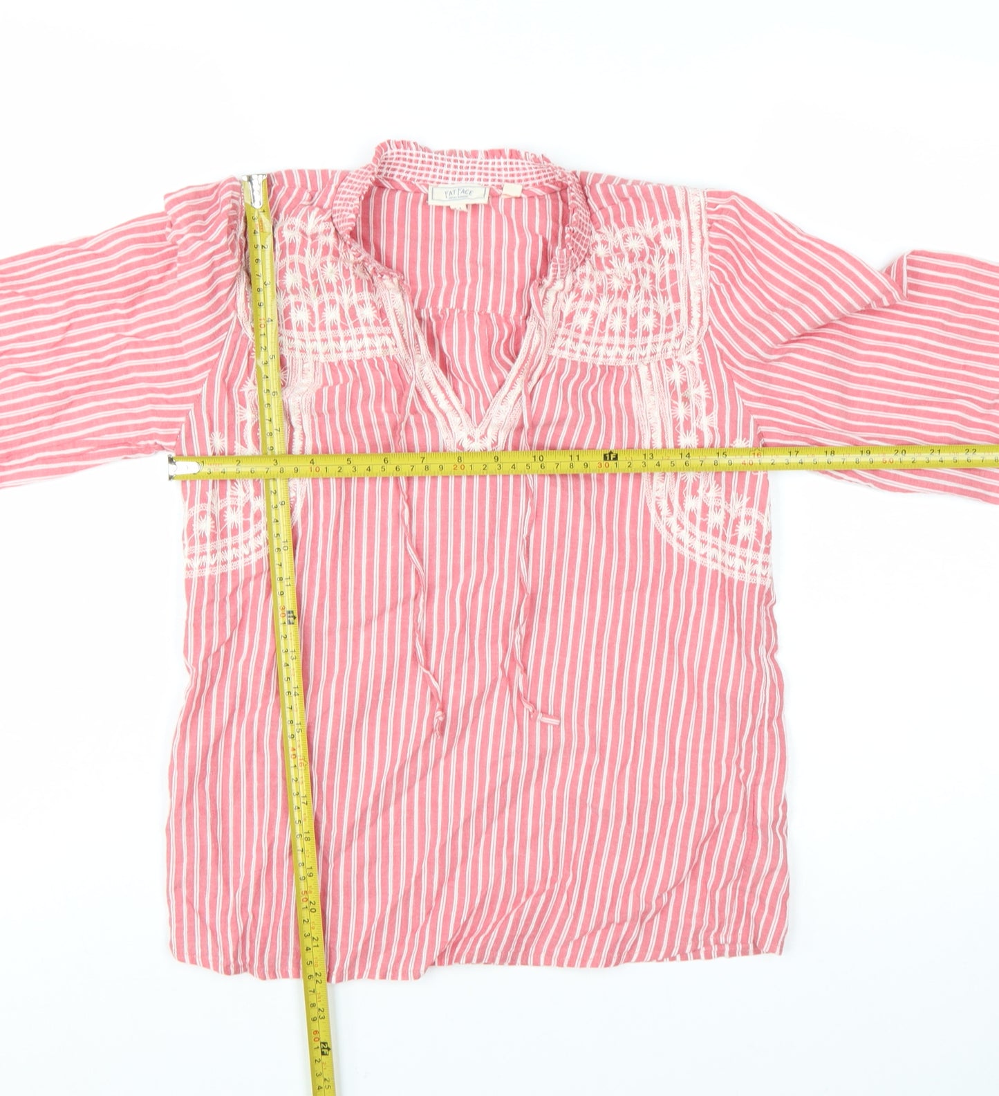 Fat Face Women’s Pink Striped Embroidered Cotton V-Neck Boho Blouse UK 6