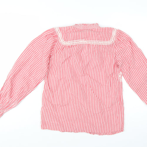 Fat Face Women’s Pink Striped Embroidered Cotton V-Neck Boho Blouse UK 6