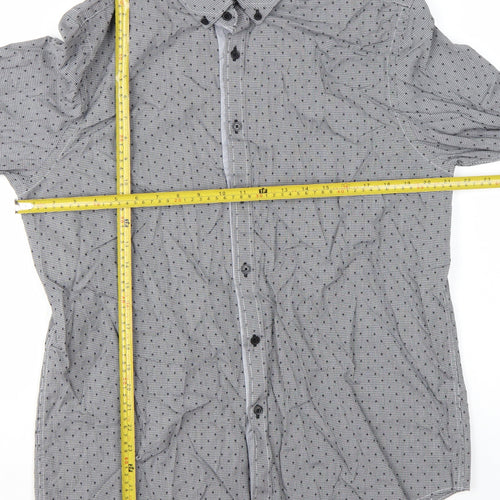 Jeff Banks Men’s Grey Geometric Long Sleeve Cotton Button-Up Shirt L