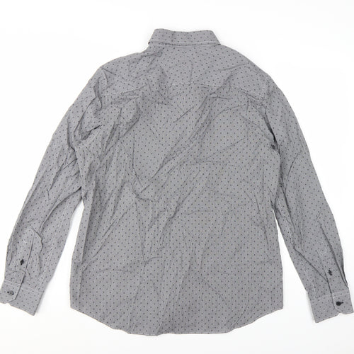 Jeff Banks Men’s Grey Geometric Long Sleeve Cotton Button-Up Shirt L