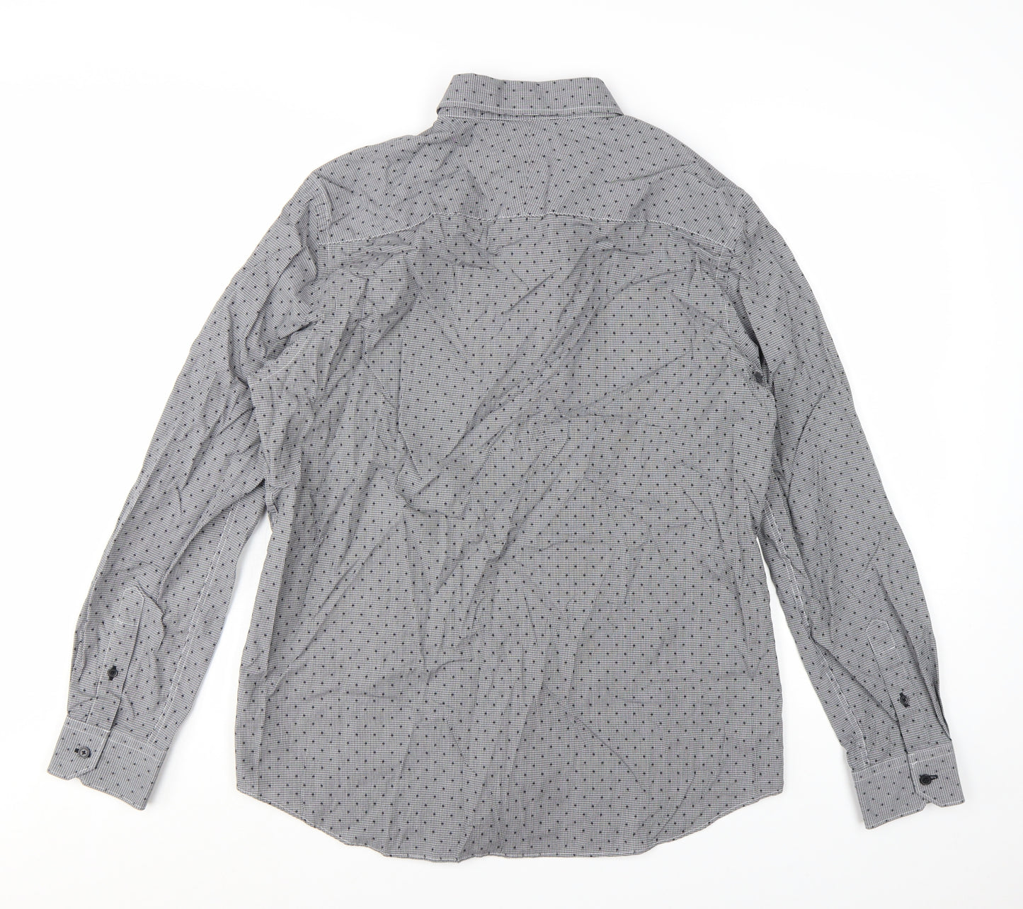 Jeff Banks Men’s Grey Geometric Long Sleeve Cotton Button-Up Shirt L