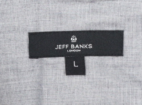 Jeff Banks Men’s Grey Geometric Long Sleeve Cotton Button-Up Shirt L