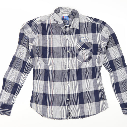 9 Way Men's Blue Check Button-Up Long Sleeve Cotton Shirt 2XL