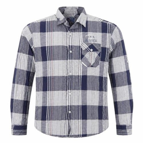 9 Way Men's Blue Check Button-Up Long Sleeve Cotton Shirt 2XL