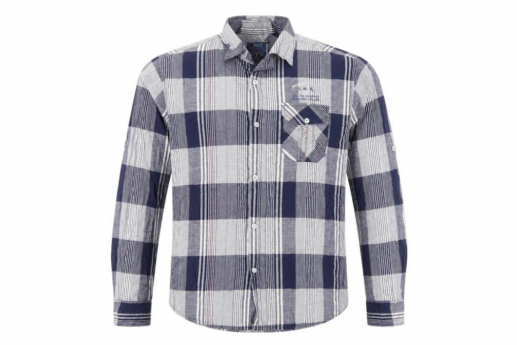 9 Way Men's Blue Check Button-Up Long Sleeve Cotton Shirt 2XL