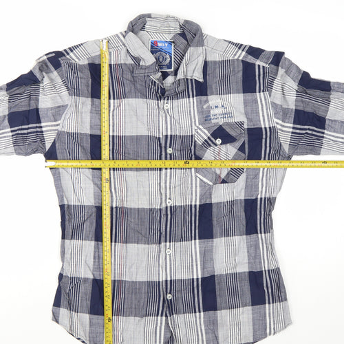 9 Way Men's Blue Check Button-Up Long Sleeve Cotton Shirt 2XL