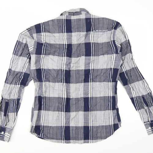 9 Way Men's Blue Check Button-Up Long Sleeve Cotton Shirt 2XL