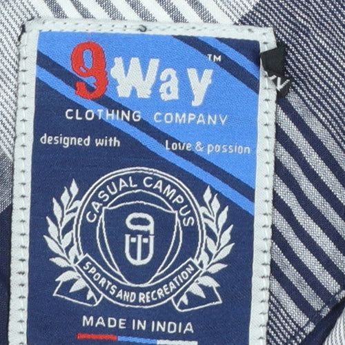 9 Way Men's Blue Check Button-Up Long Sleeve Cotton Shirt 2XL