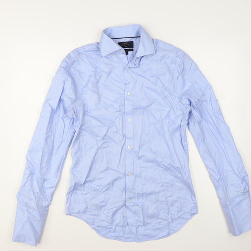 Marks and Spencer Men Blue Slim Fit Cotton Long Sleeve Dress Shirt 15in