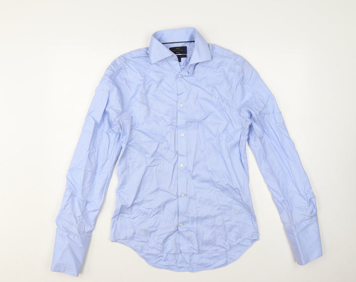 Marks and Spencer Men Blue Slim Fit Cotton Long Sleeve Dress Shirt 15in