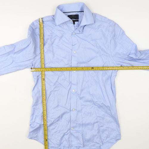 Marks and Spencer Men Blue Slim Fit Cotton Long Sleeve Dress Shirt 15in