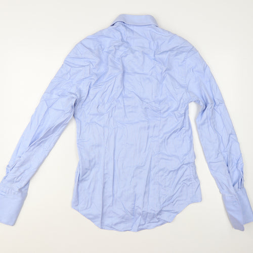 Marks and Spencer Men Blue Slim Fit Cotton Long Sleeve Dress Shirt 15in