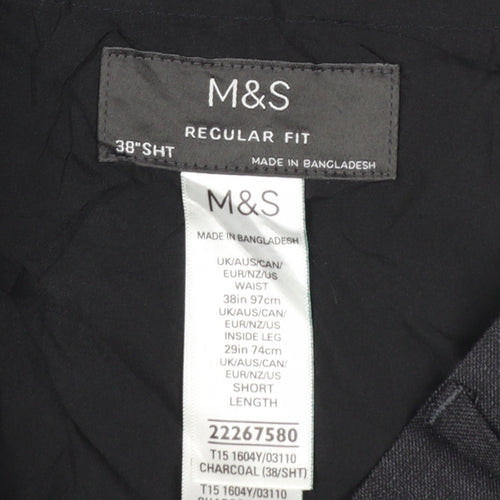 Marks and Spencer Men's Grey Regular Fit Dress Trousers 38W 29L