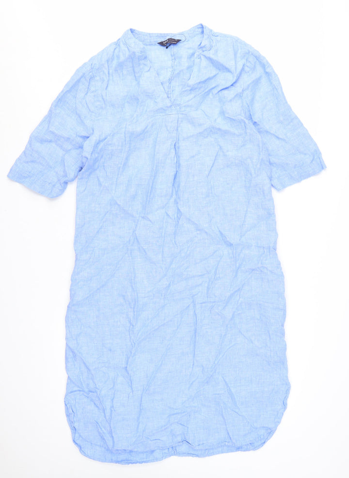 Marks and Spencer Women Blue Linen Shift Dress Size 12