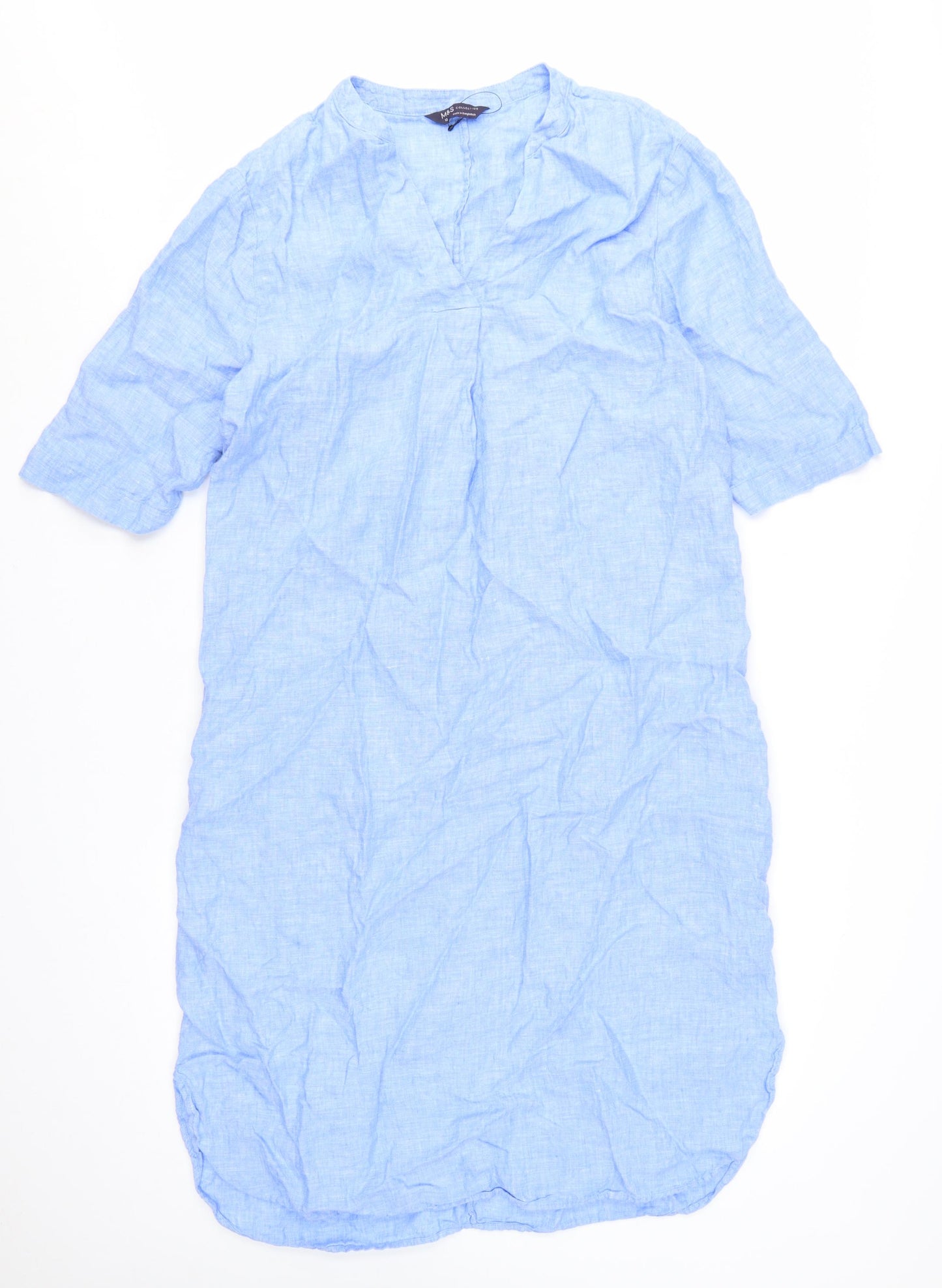 Marks and Spencer Women Blue Linen Shift Dress Size 12