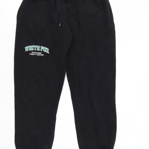 White Fox Women's Black Small Jogger Sweatpants with Logo Print