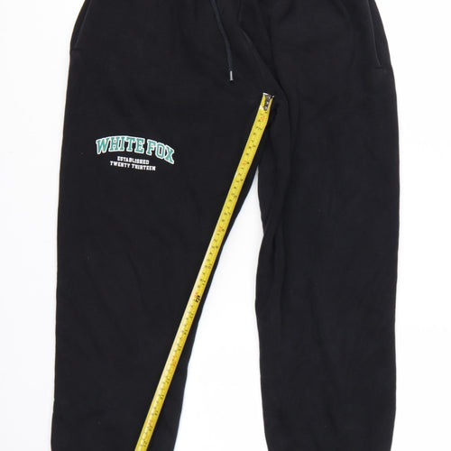 White Fox Women's Black Small Jogger Sweatpants with Logo Print