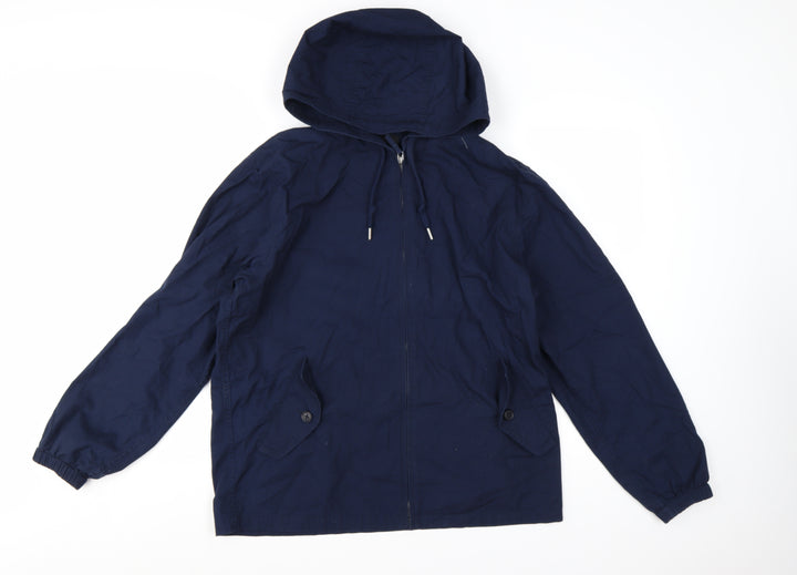 Uniqlo Men's Blue Cotton Hooded Windbreaker Jacket L