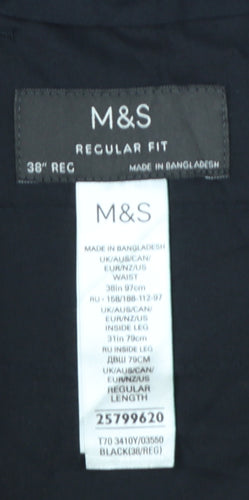 Marks and Spencer Men's Black Regular Fit Dress Pants 38x31