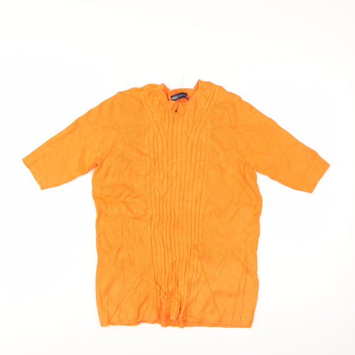 Marks and Spencer Women Orange Ribbed V-Neck 3/4 Sleeve Jumper Size L