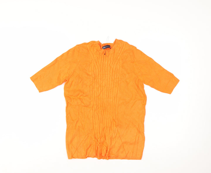 Marks and Spencer Women Orange Ribbed V-Neck 3/4 Sleeve Jumper Size L