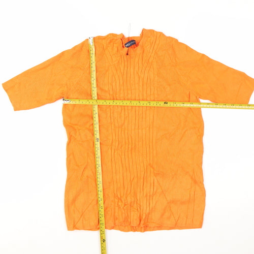 Marks and Spencer Women Orange Ribbed V-Neck 3/4 Sleeve Jumper Size L