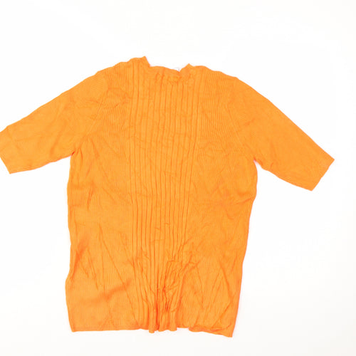 Marks and Spencer Women Orange Ribbed V-Neck 3/4 Sleeve Jumper Size L