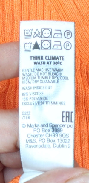 Marks and Spencer Women Orange Ribbed V-Neck 3/4 Sleeve Jumper Size L