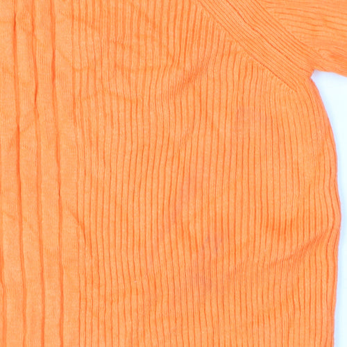 Marks and Spencer Women Orange Ribbed V-Neck 3/4 Sleeve Jumper Size L