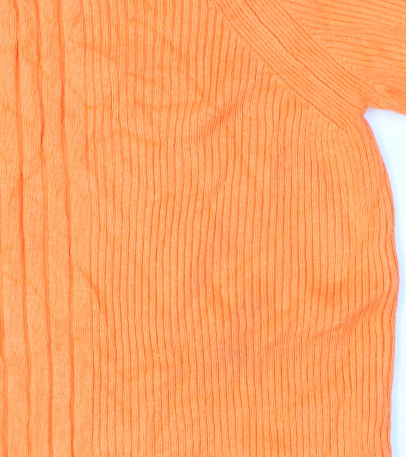 Marks and Spencer Women Orange Ribbed V-Neck 3/4 Sleeve Jumper Size L