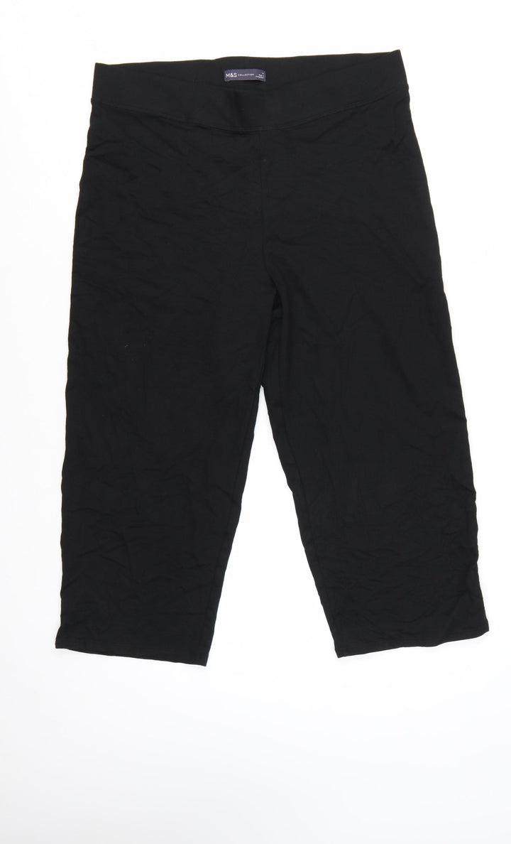 Marks and Spencer Women Black Capri Trousers Size 16 Stretch Cotton