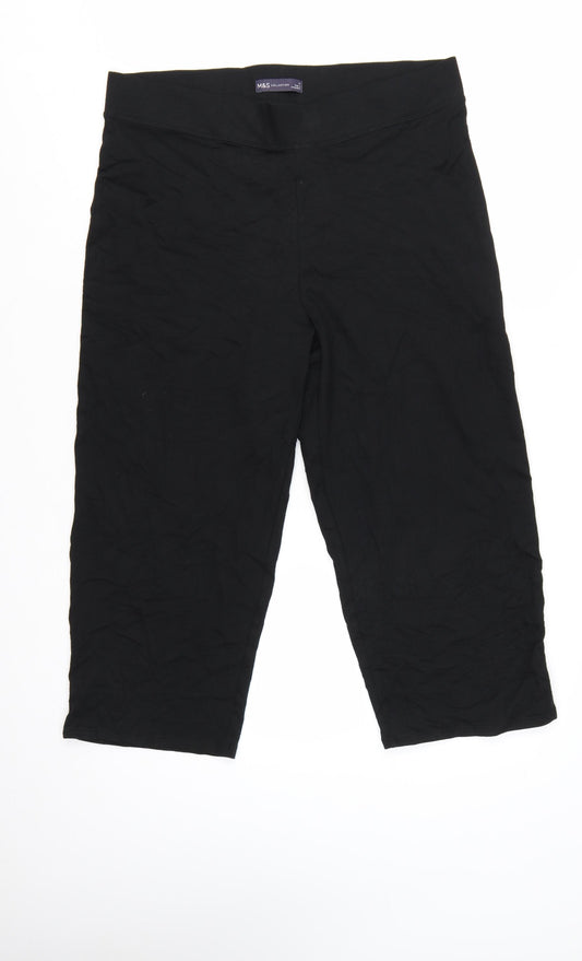 Marks and Spencer Women Black Capri Trousers Size 16 Stretch Cotton