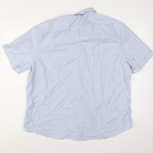 Marks and Spencer Men's Blue Striped 2XL Regular Fit Short Sleeve Cotton Button-Up Shirt