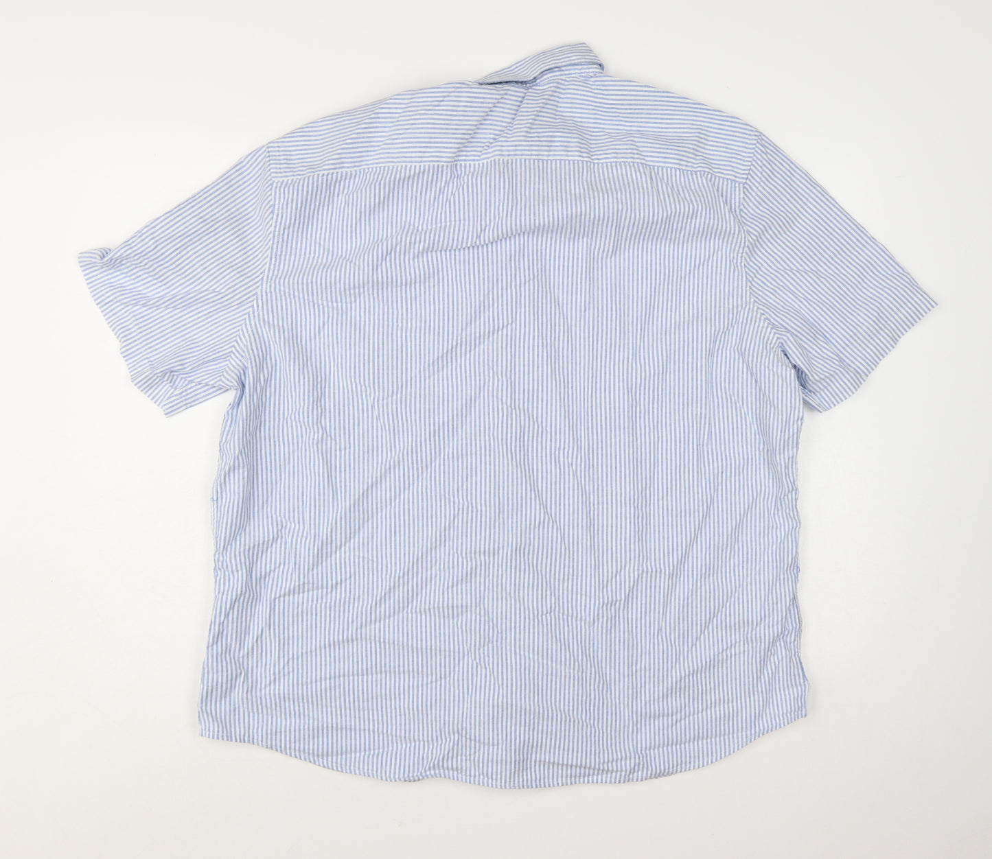 Marks and Spencer Men's Blue Striped 2XL Regular Fit Short Sleeve Cotton Button-Up Shirt