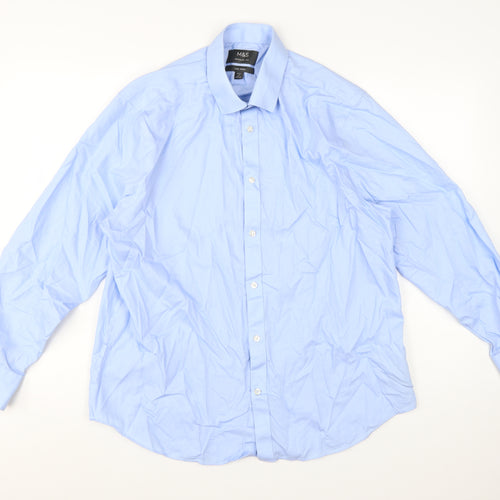 Marks and Spencer Men's Blue Regular Fit Non-Iron 16.5in Shirt