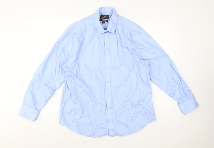 Marks and Spencer Men's Blue Regular Fit Non-Iron 16.5in Shirt