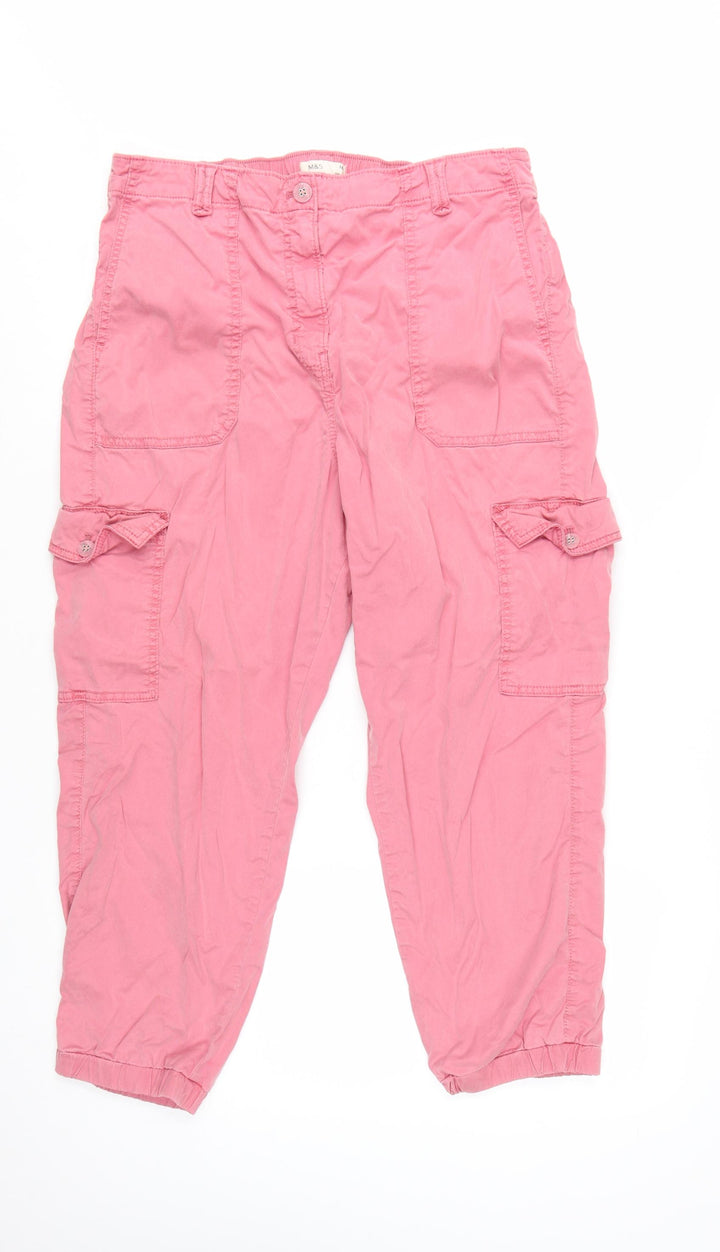 Marks and Spencer Women Pink Cargo Trousers Size 16 Lyocell Blend