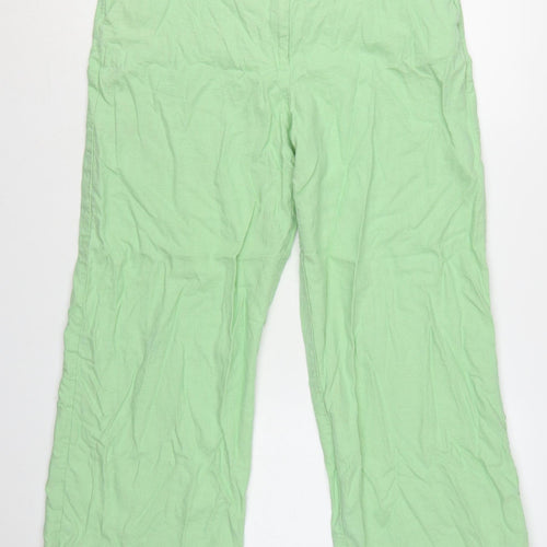 Marks and Spencer Women’s Green Linen Blend Cropped Wide-Leg Trousers Size 16