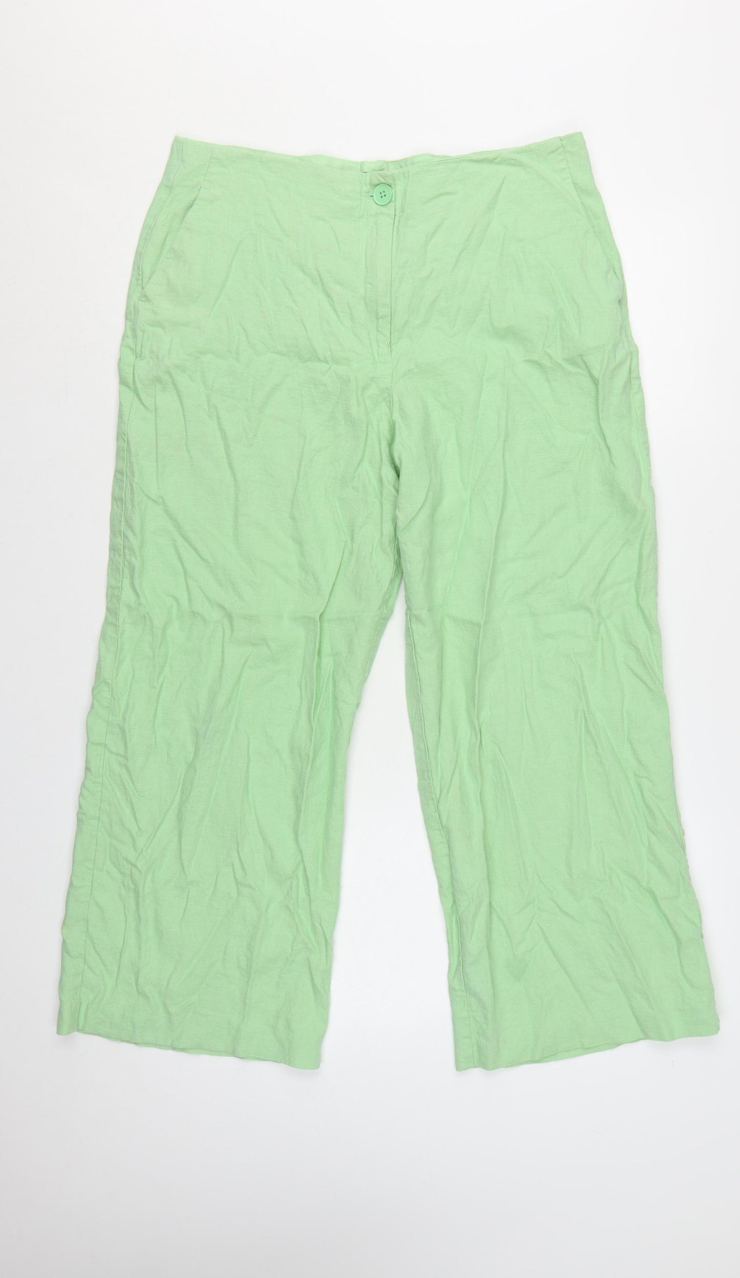 Marks and Spencer Women’s Green Linen Blend Cropped Wide-Leg Trousers Size 16