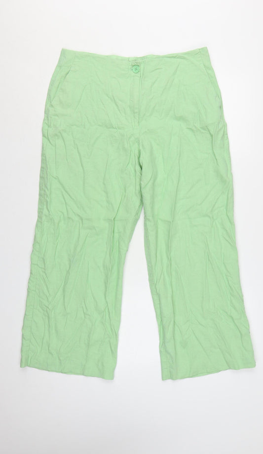 Marks and Spencer Women’s Green Linen Blend Cropped Wide-Leg Trousers Size 16