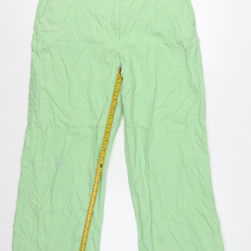 Marks and Spencer Women’s Green Linen Blend Cropped Wide-Leg Trousers Size 16