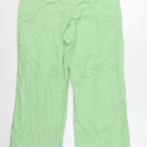 Marks and Spencer Women’s Green Linen Blend Cropped Wide-Leg Trousers Size 16